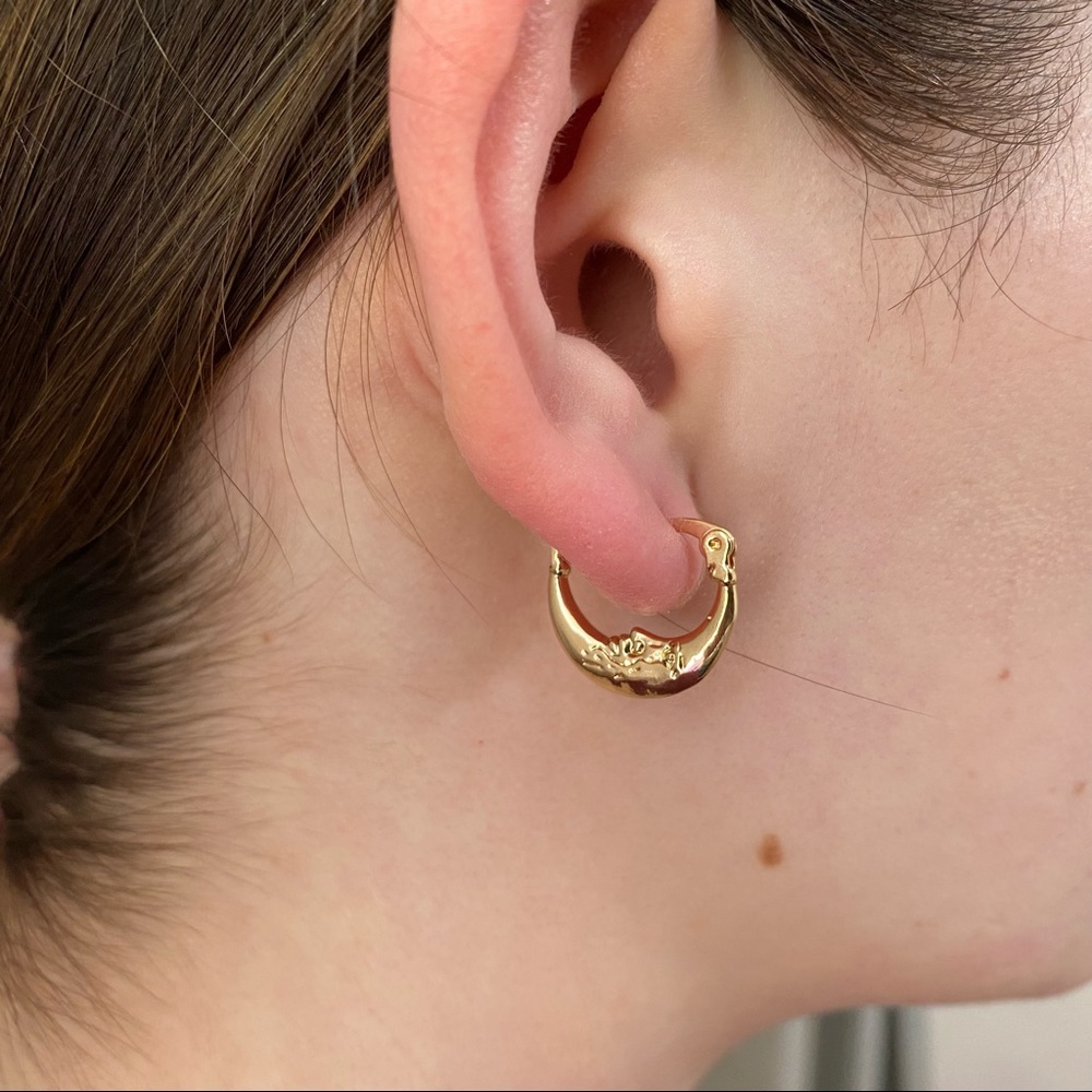 Golden Crescent Moon Hoop Earrings - Picture 7 of 12